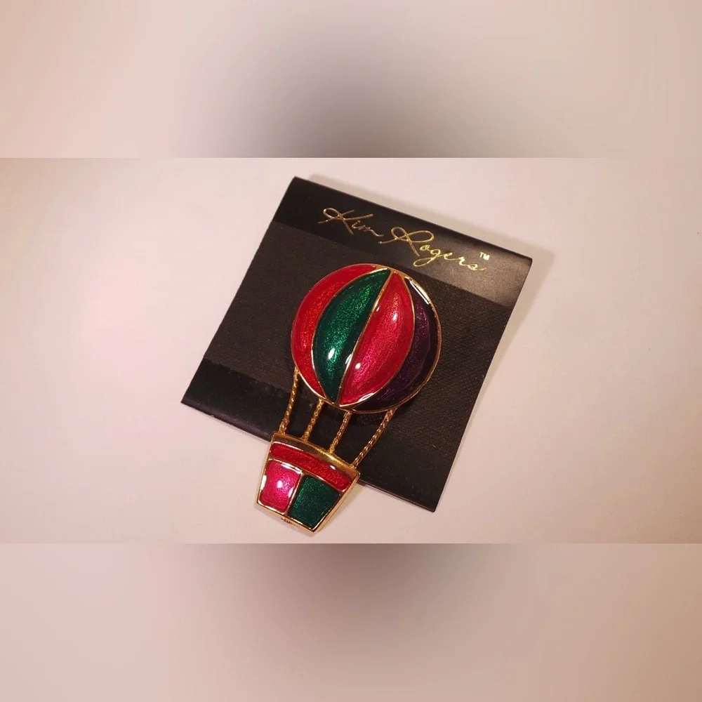 Kim Rogers Vintage Hot Air Balloon Gold Tone Brooch With Red, Purple, & Green. - Picture 1 of 11